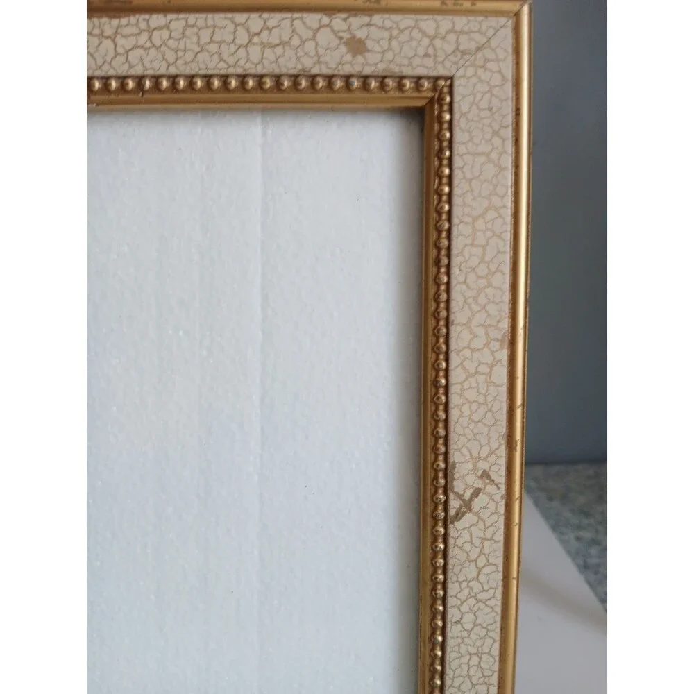 Vtg Burnes Picture Frame  Gold W Crackle Paint  Design 8 X 10